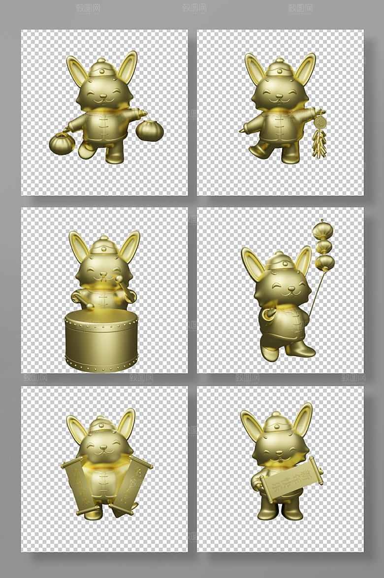 金属新年兔年立体模型元素