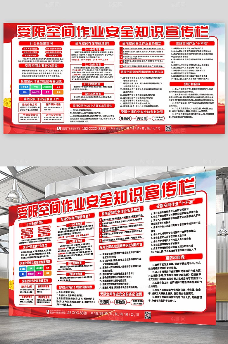 简约受限空间作业安全知识展板
