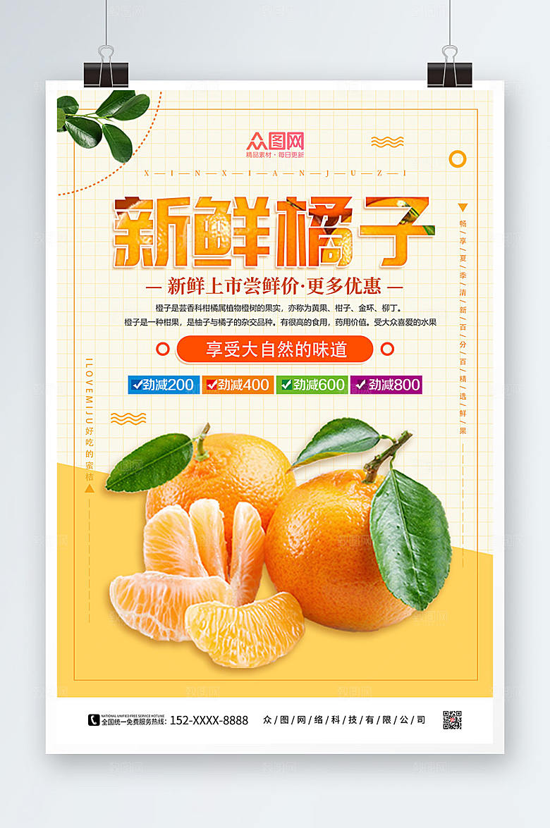创意橙色橘子桔子水果海报