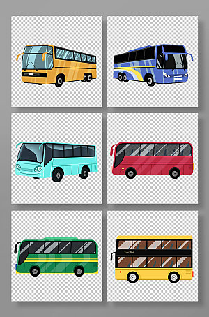 矢量巴士交通工具组合插画元素