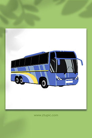 创意蓝色大巴士元素插画