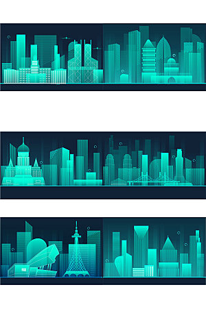 醒目创意城市剪影插画元素