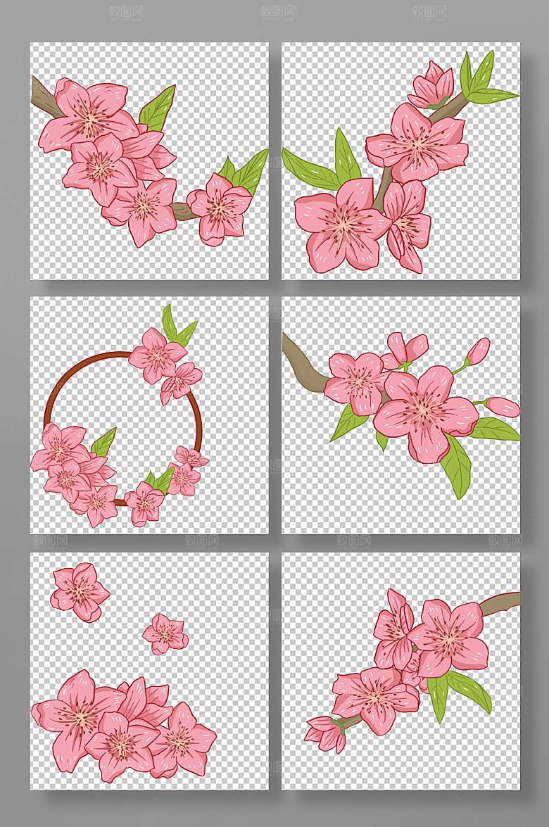 矢量桃花樱花花卉元素插画