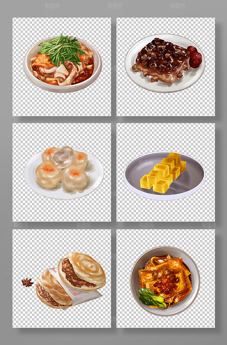 矢量陕西西安美食元素插画