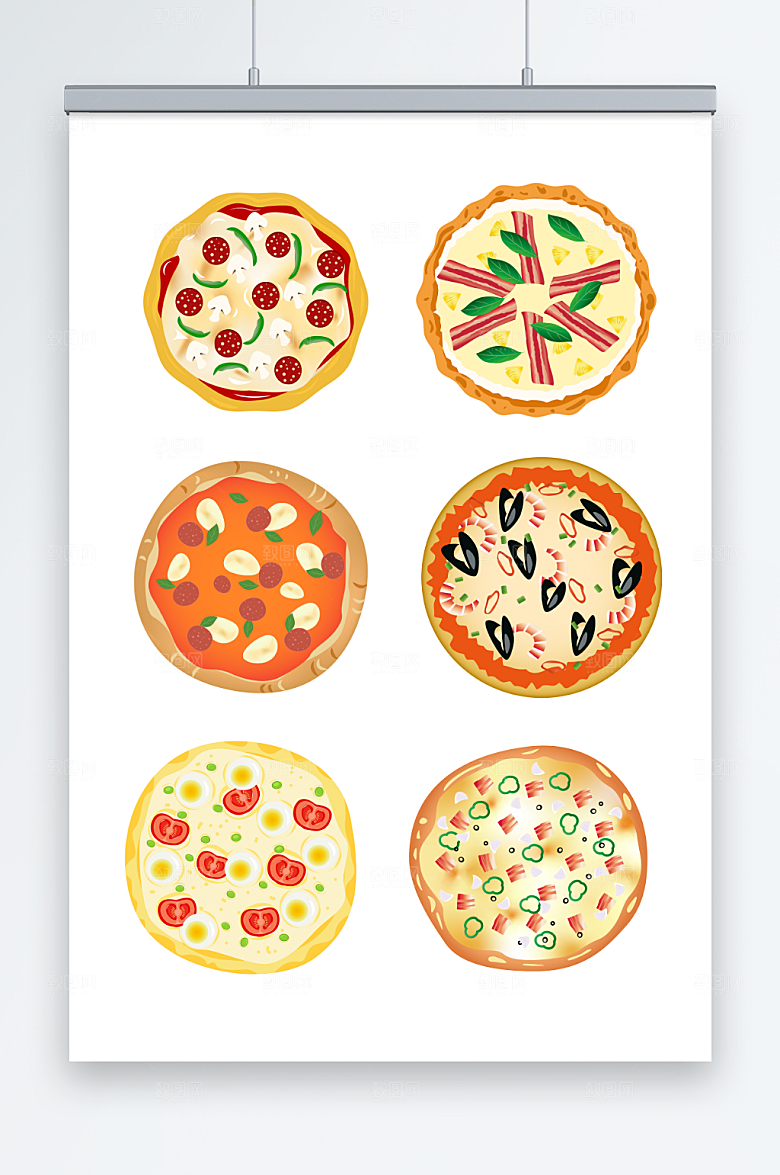 矢量手绘披萨美食元素插画