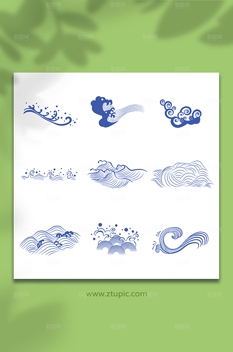 矢量海浪波浪花纹插画元素
