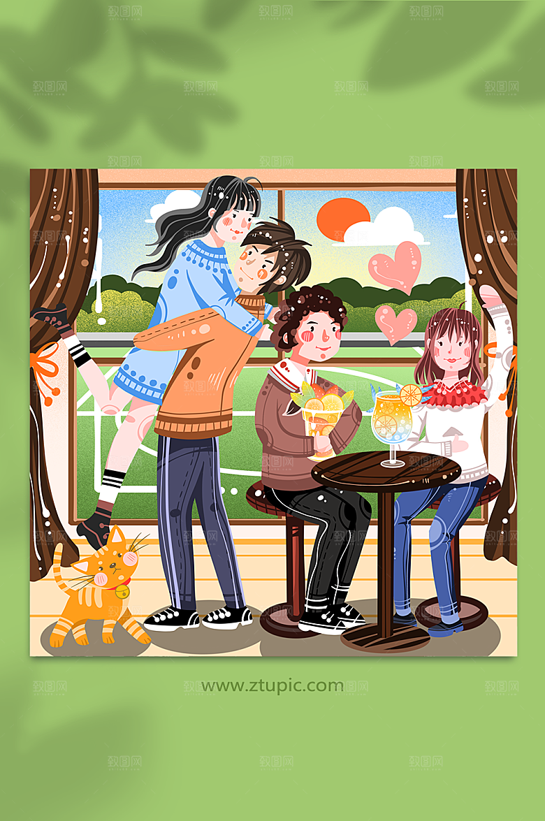 浪漫情约会情人节人物插画