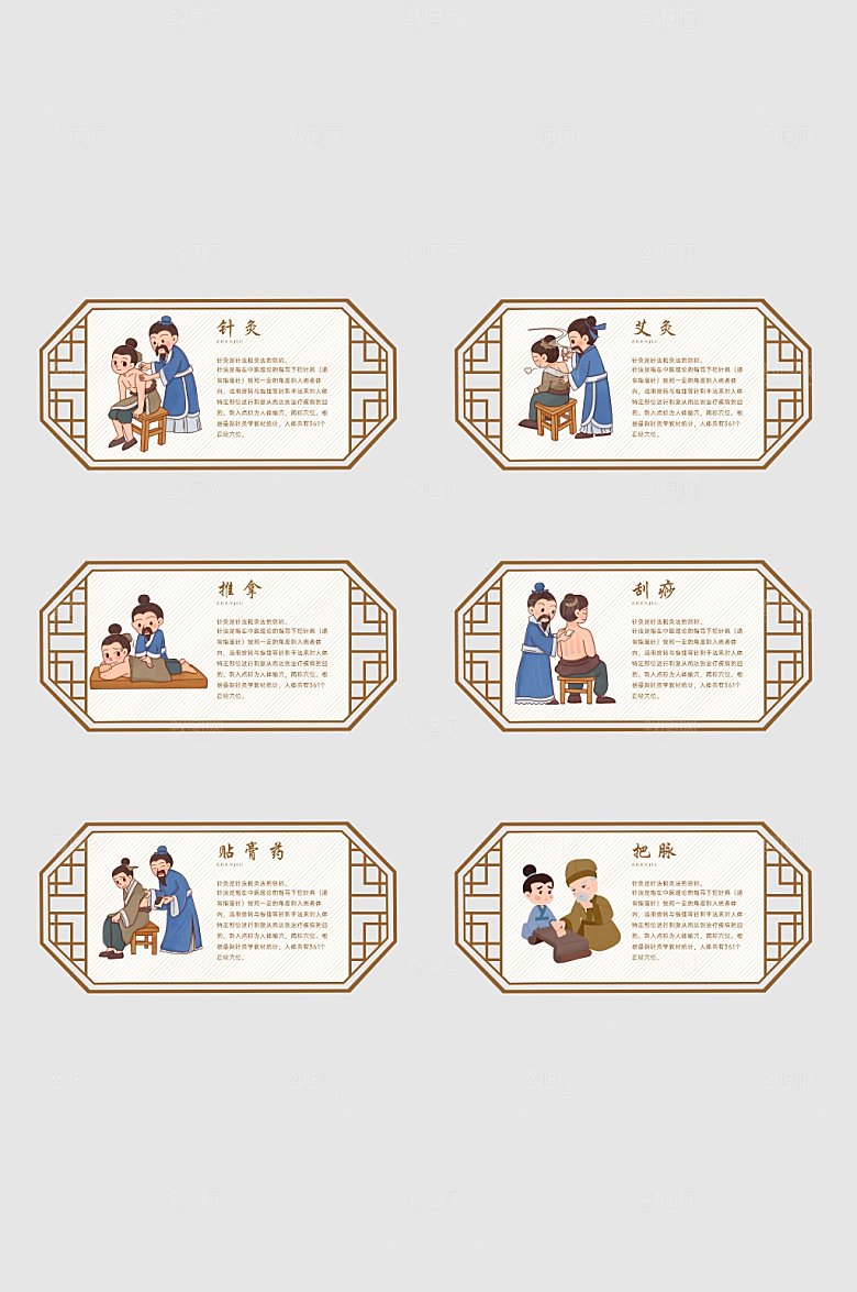 古风中医养生理疗矢量异形展板