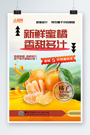 创意时尚橘子桔子水果海报