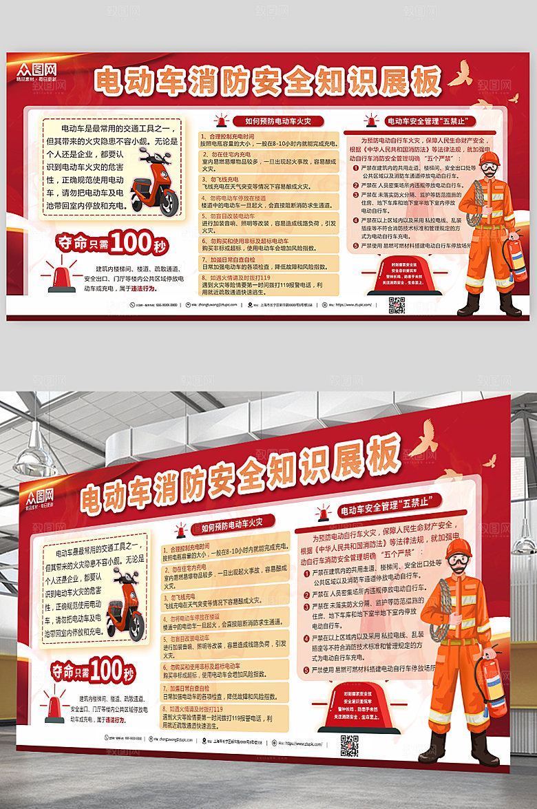 红色科普电动车消防安全知识专栏展板