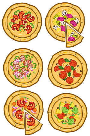 手绘卡通披萨矢量美食元素插画