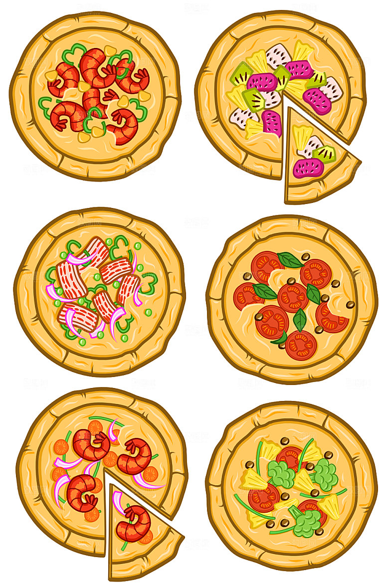 手绘卡通披萨矢量美食元素插画
