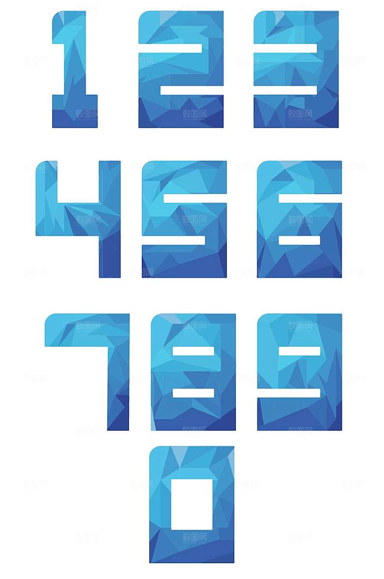 蓝色立体渐变卡通数字插画元素