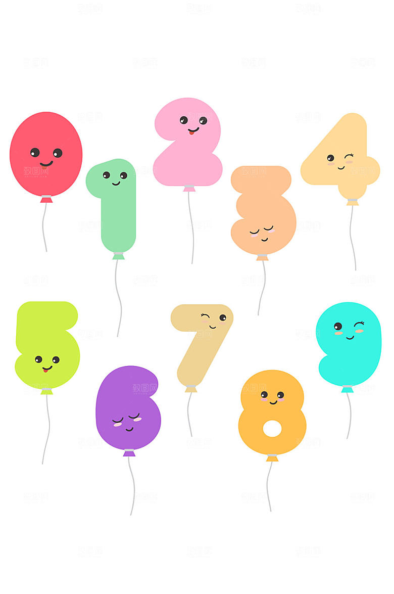 可爱气球卡通数字矢量手绘插画元素