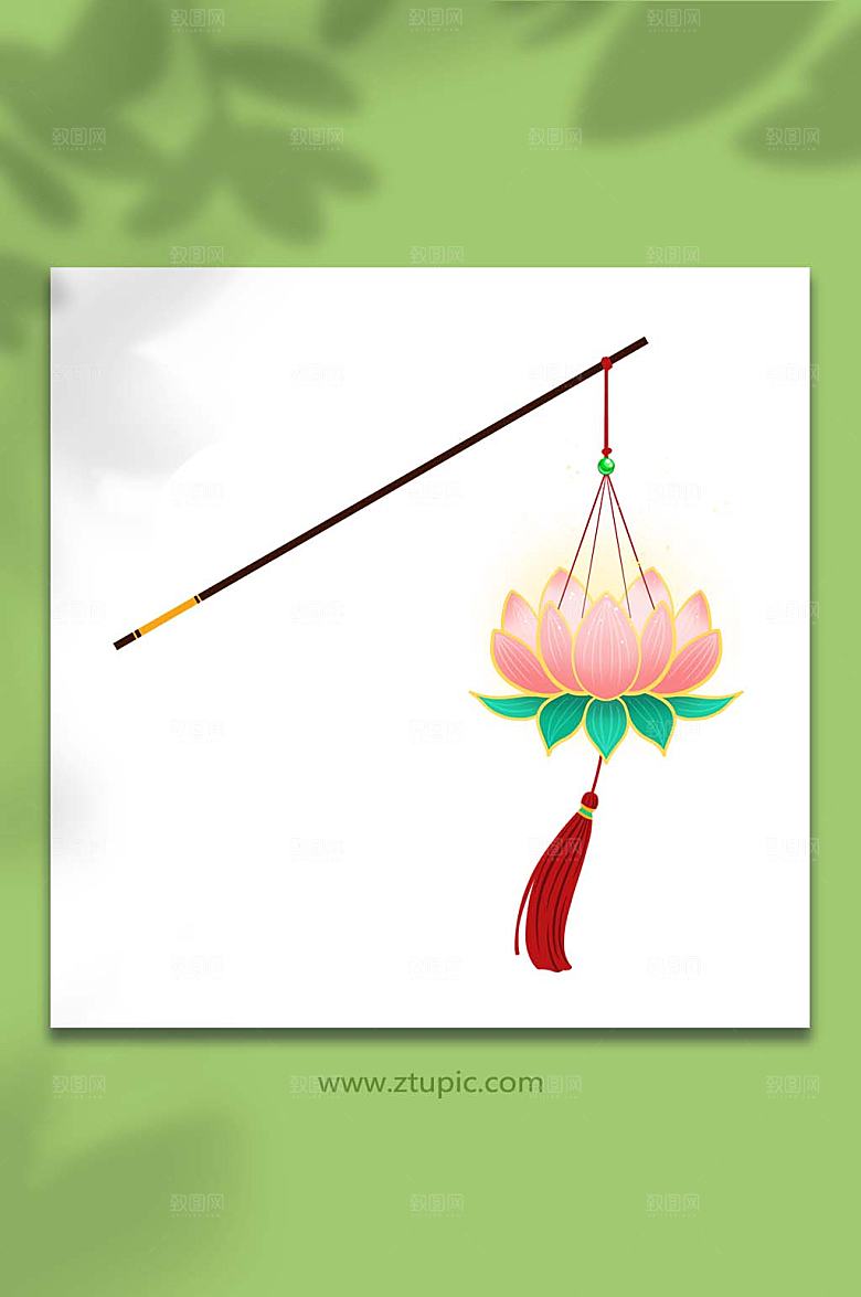 手绘卡通手提莲花花灯元宵节元素插画