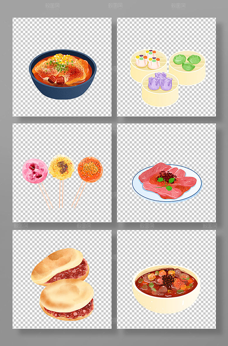 饺子宴肉夹馍陕西西安特色美食插画