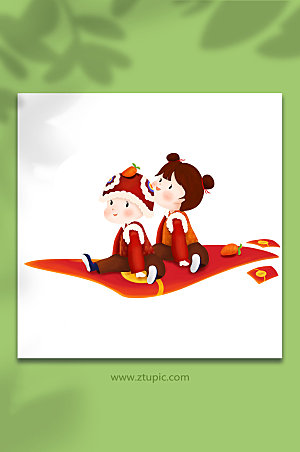 福娃骑着红包人物元素插画