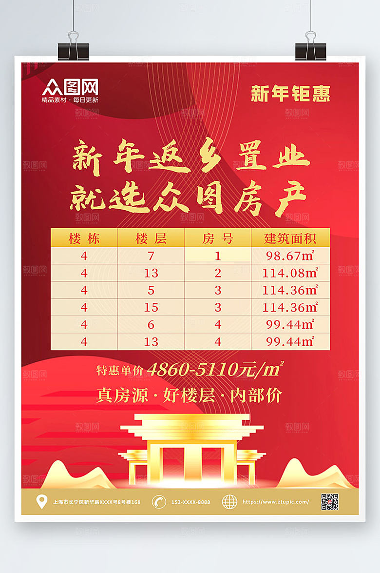 新年返乡置业房屋面积地产海报