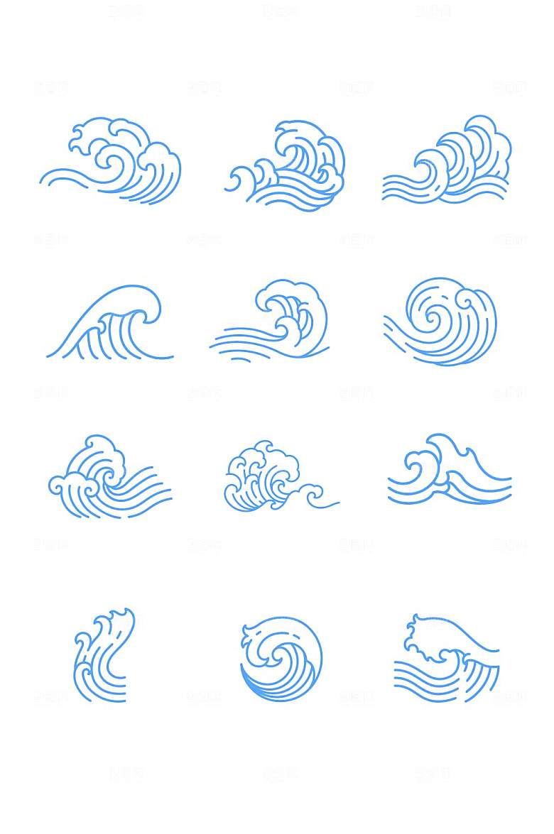 线性浪花海浪波浪线条插画元素