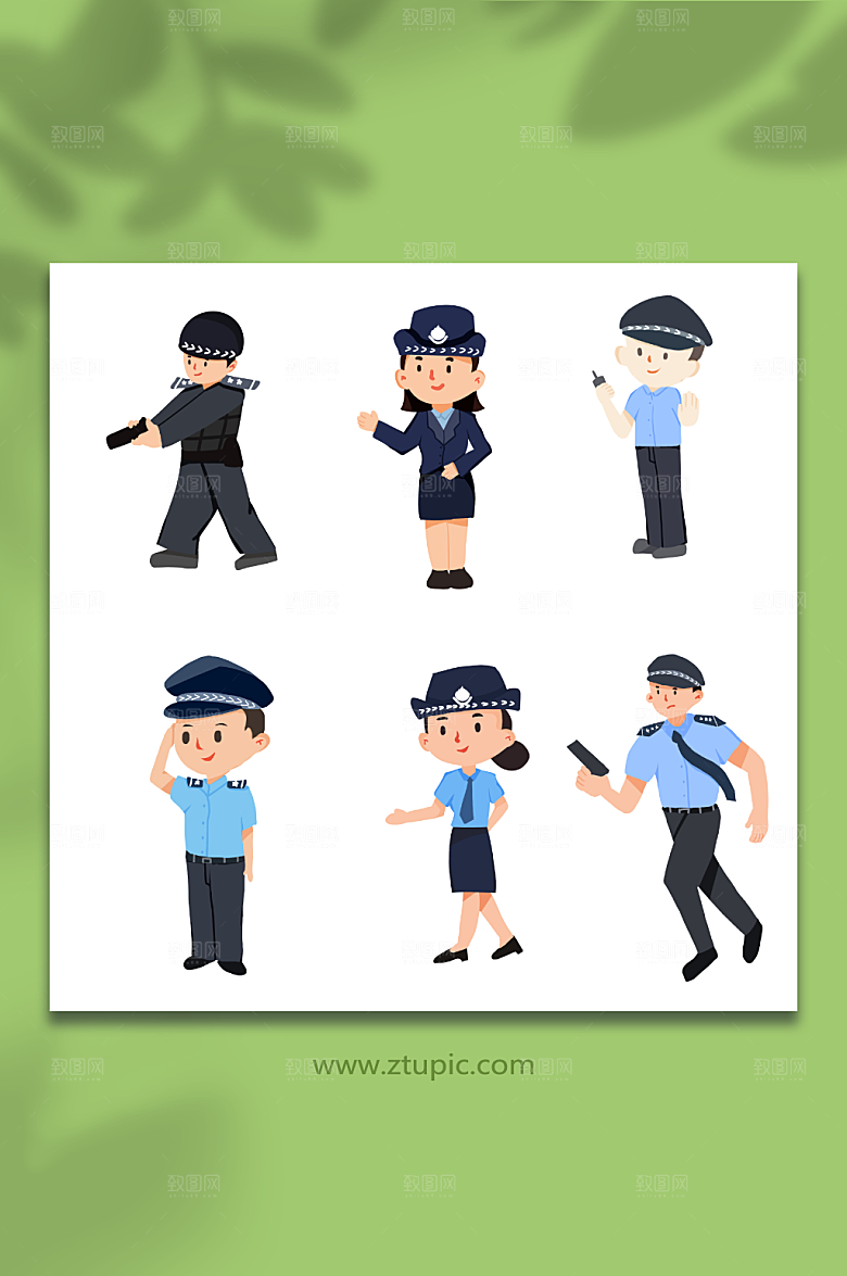手绘卡通警察人物元素插画