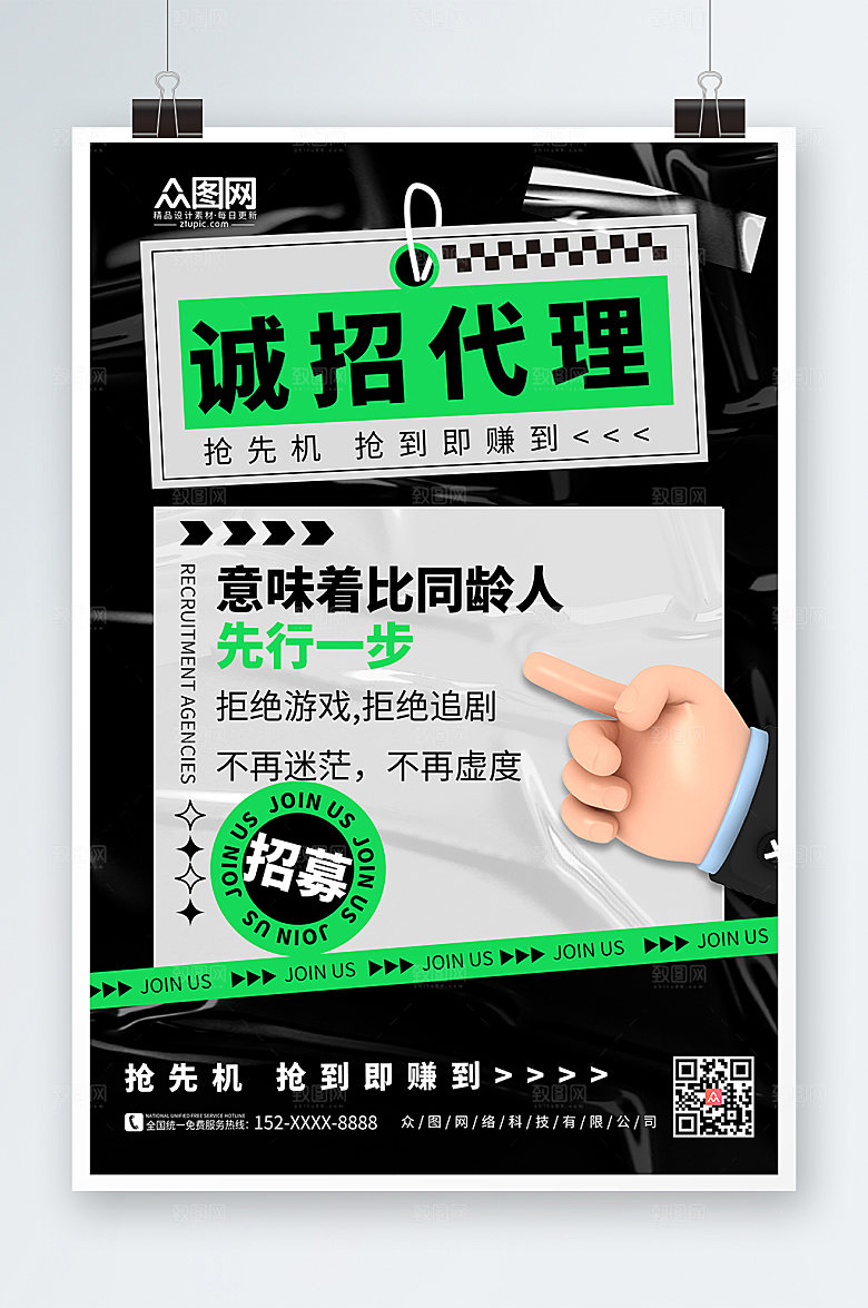 潮流时尚招募代理合作宣传酸性海报