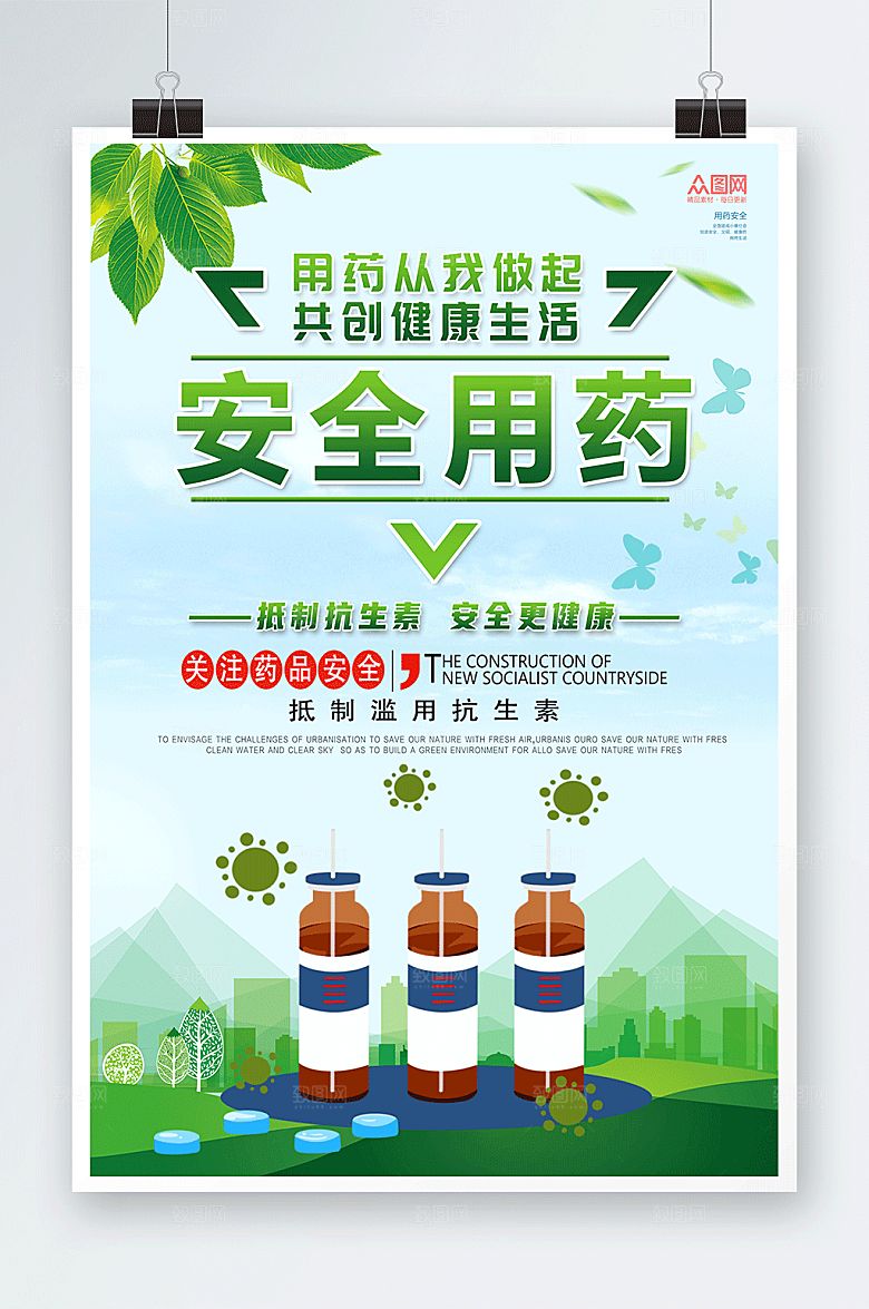 清新自然用药药品安全卡通海报