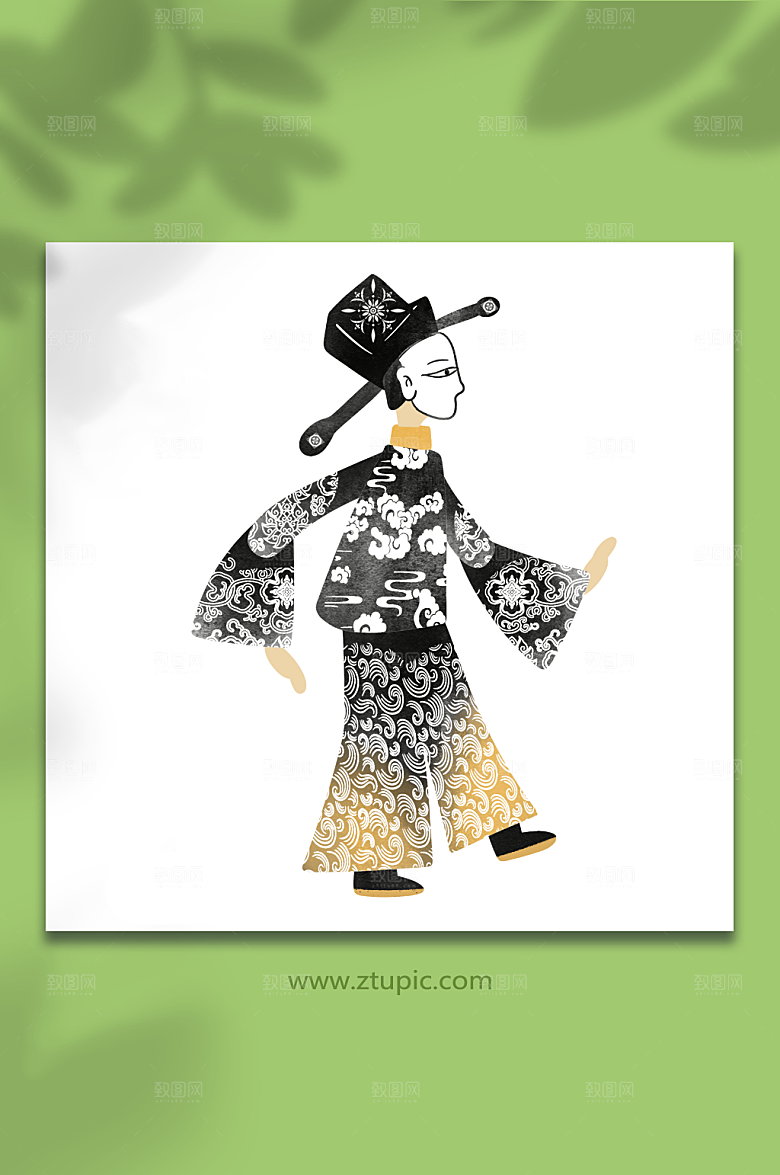 精致中式传统官员皮影戏人物元素插画