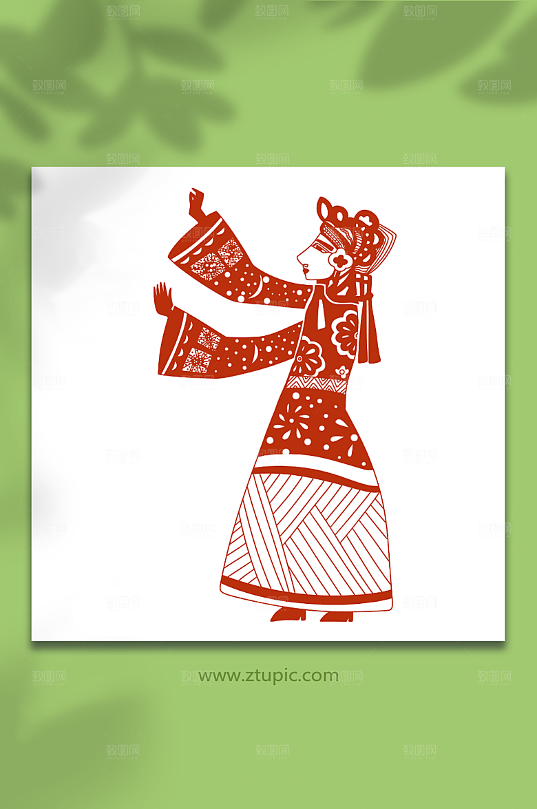 红色中式剪纸楼兰女皮影戏人物元素插画