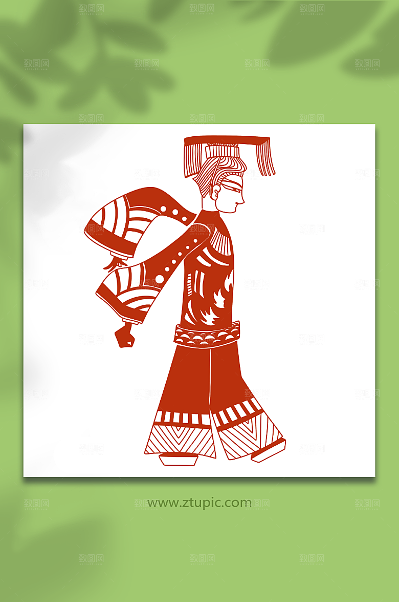 红色中式剪纸皇帝皮影戏人物元素插画
