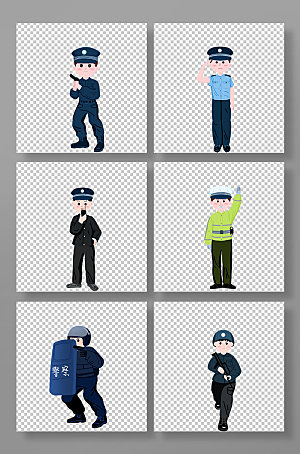 卡通手绘特警交警警察人物元素插画