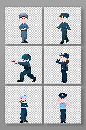 手绘卡通特警巡警警察男女人物元素插画
