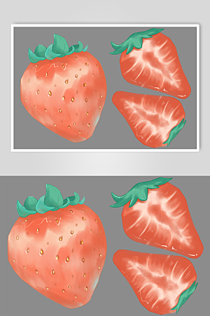 手绘卡通清新草莓水果元素插画