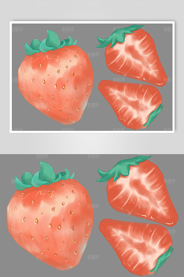手绘卡通清新草莓水果元素插画