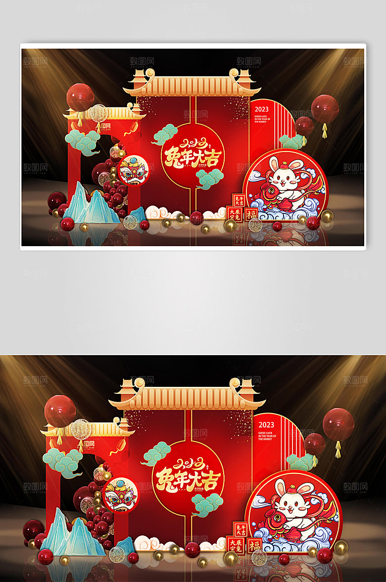 2023国潮风兔年新年美陈布置效果图