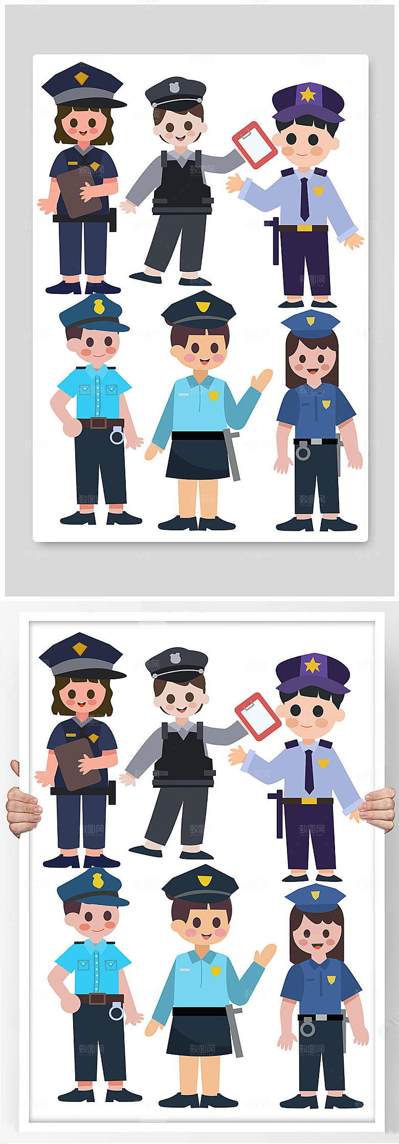 手绘警察人物元素卡通插画