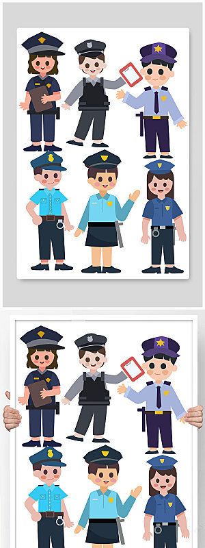 手绘警察人物元素卡通插画