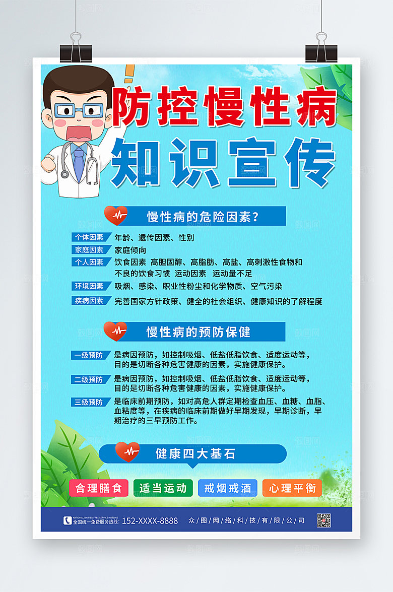 卡通慢性病预防科普宣传海报