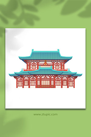 手绘西安华清宫景区建筑卡通插画元素