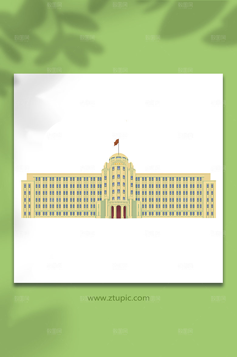 手绘西安人民大厦建筑卡通插画元素