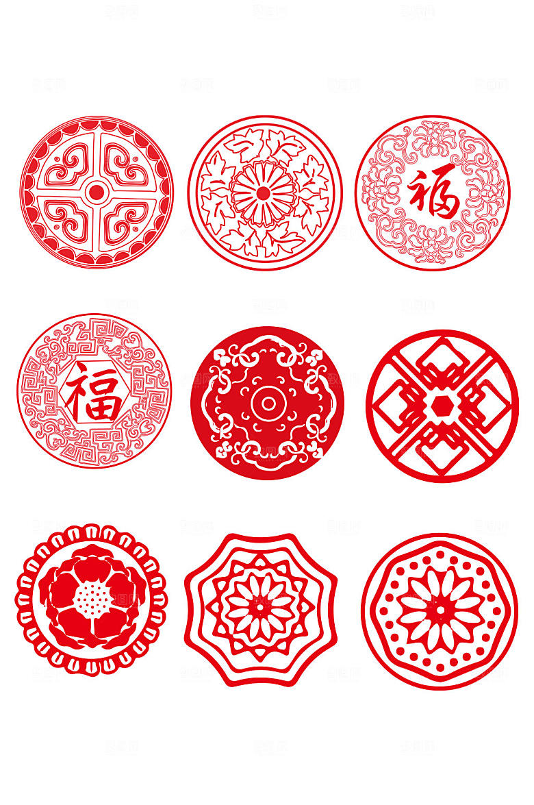 简约矢量中国风中式窗花元素