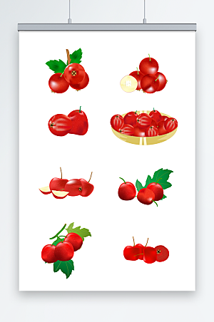 红色手绘矢量山楂冬季水果元素插画