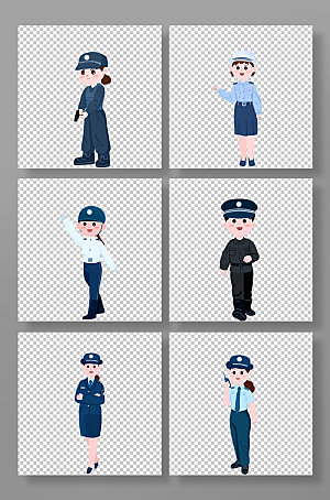 手绘扁平可爱警察人物元素插画