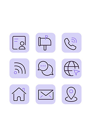 紫色简约邮件名片通讯线性图标元素