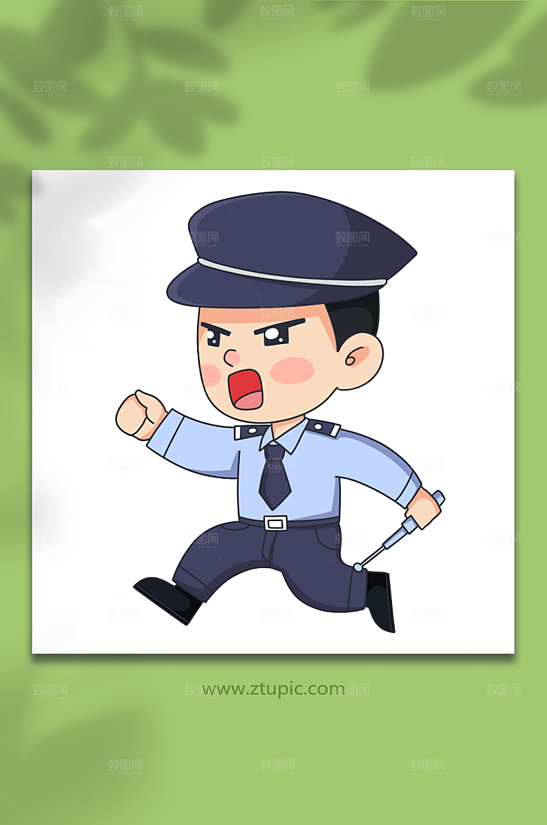 卡通抓坏人警察人物插画