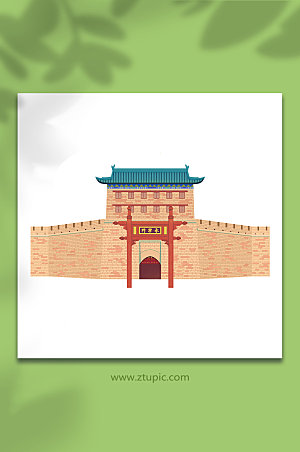 手绘西安城墙建筑场景插画元素