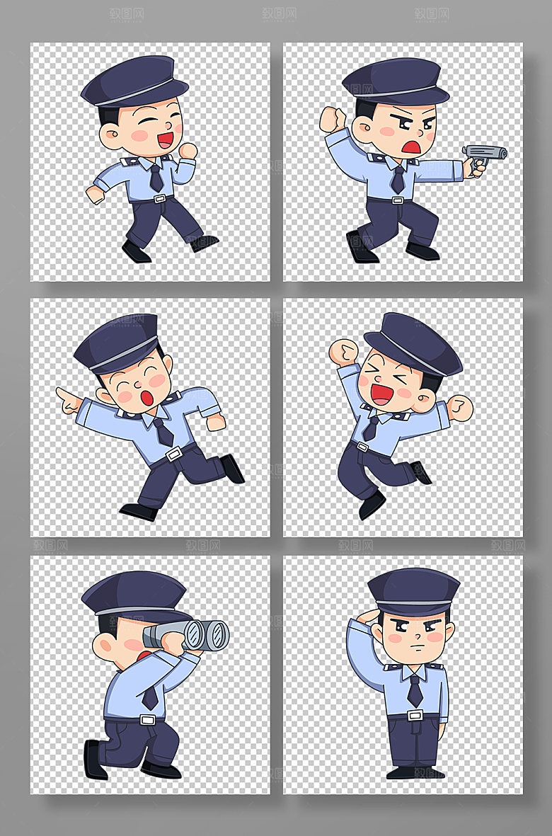 手绘穿警服可爱警察人物插画元素