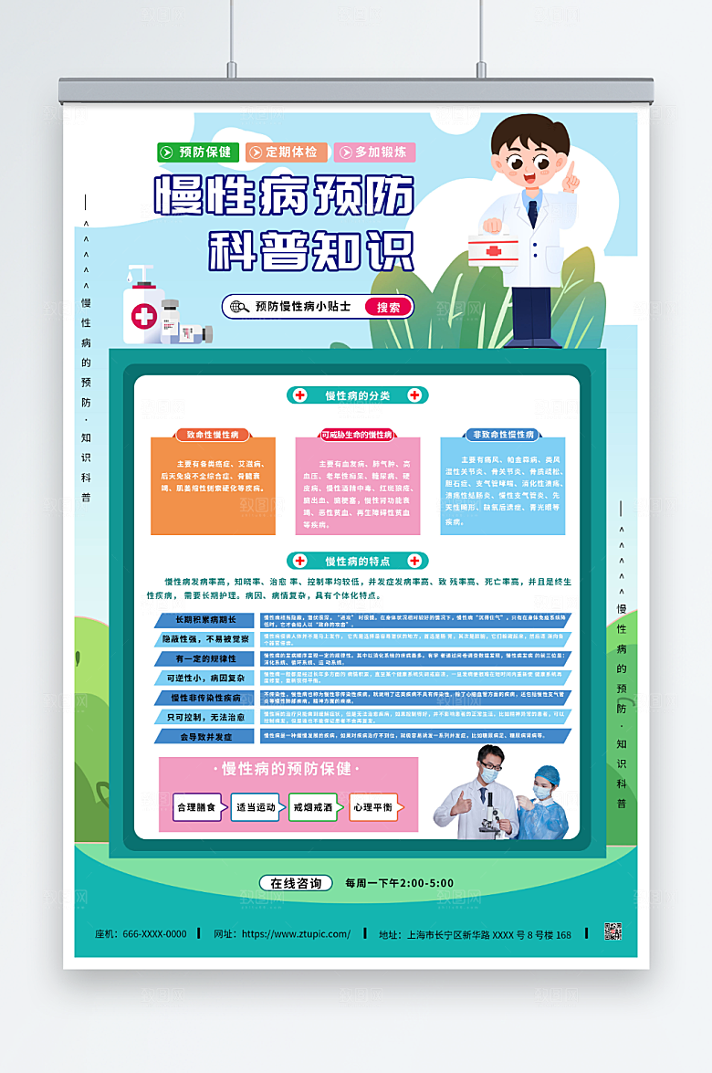 绿色清新慢性病预防科普海报设计