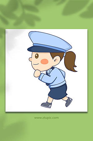 手绘卡通向前跑女可爱警察人物元素插画