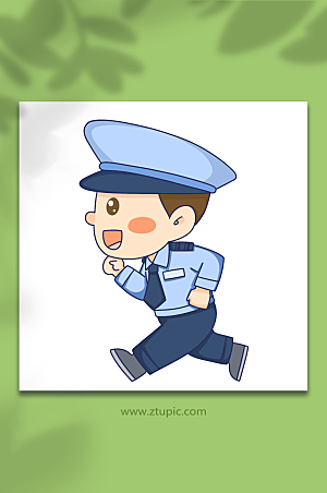 手绘卡通向前跑男可爱警察人物元素插画