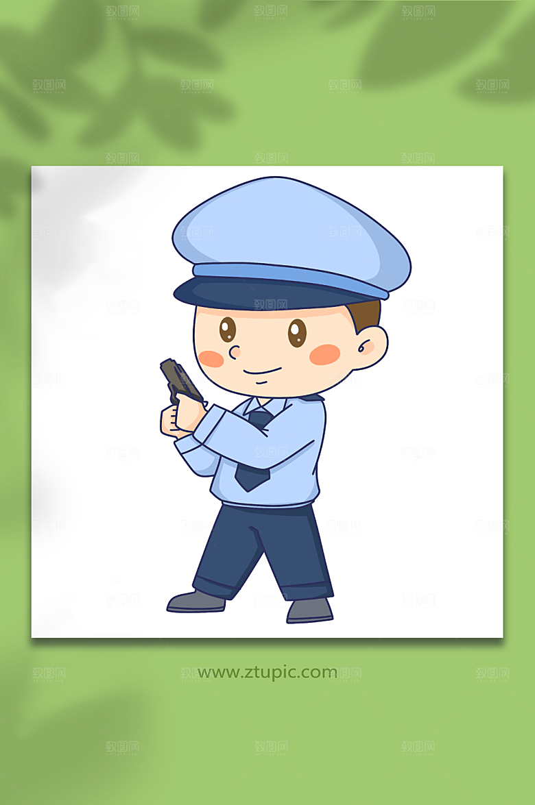 手绘卡通握枪可爱警察人物元素插画